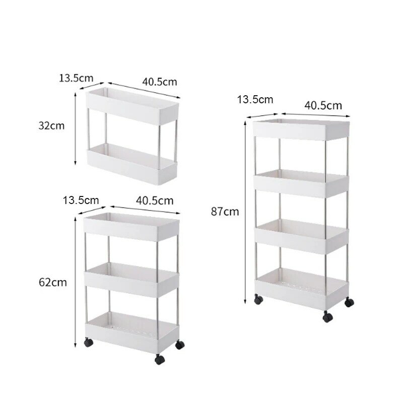 2/3/4 Tier Slim Storage Cart Mobile Shelving Unit Organizer Slide Out Storage Rolling Utility Cart Rack for Kitchen Bathroom