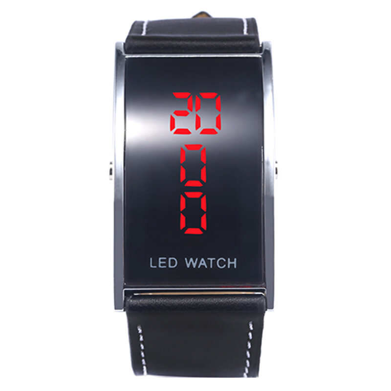 Montre de sport LED pour hommes, horloge numérique, cadran rectangulaire, bracelet en faux cuir, décontracté
