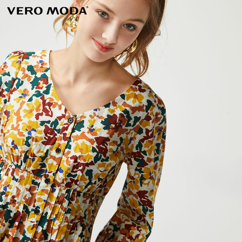 Vero Moda damska fantazyjna łąka dekolt w szpic 3/4 rękawy elastyczna talia bluzka | 319331590