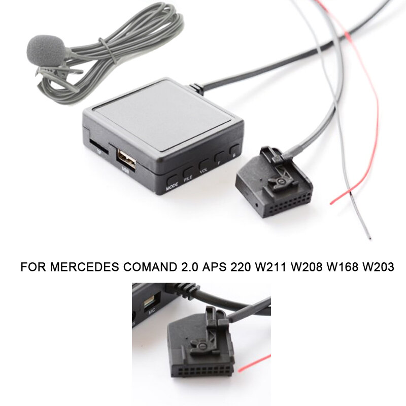 Carro Cabo AUX Microfone Suporta, Disco U, Bluetooth, Adaptador de Chamada Mãos Lives para Mercedes Comand 2.0, APS 220, W211, W208, W168, W203