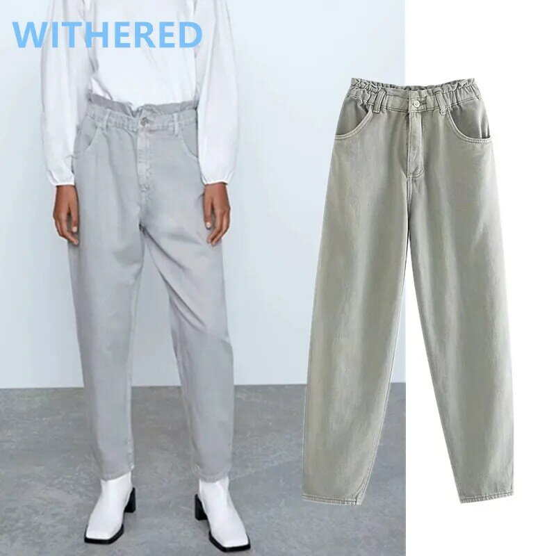 Withered 2020 england high street vintage mom jeans woman high waist jeans loose harem jeans for women boyfriend jeans for women