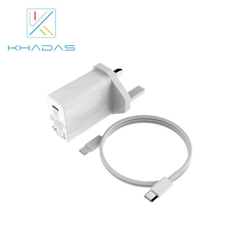 Adaptador Khadas USB-C, EUA, UE, Reino Unido, Cabo de dados não incluído, 24W
