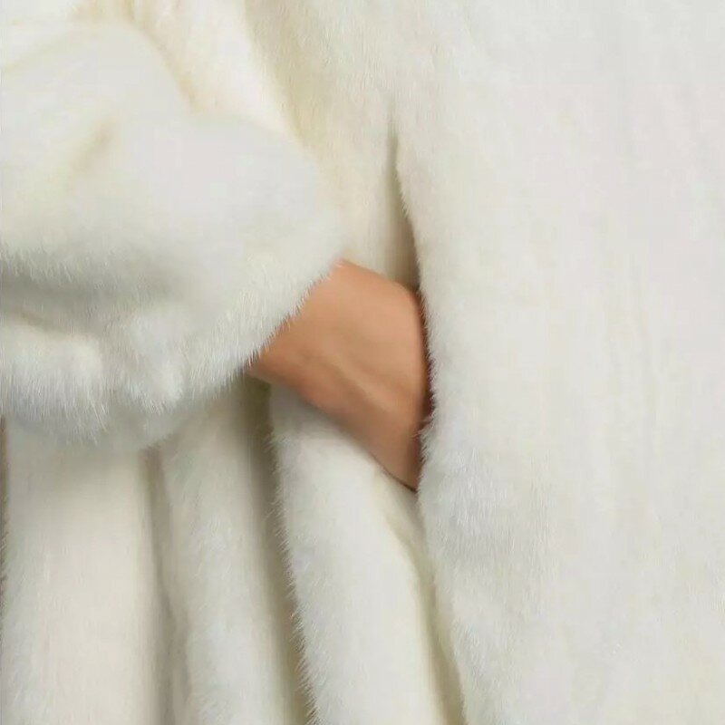 Marca superior inverno do falso feminino macio pele de vison elegante senhora com capuz jaqueta moda grosso quente outerwear casaco oversize S-3XL