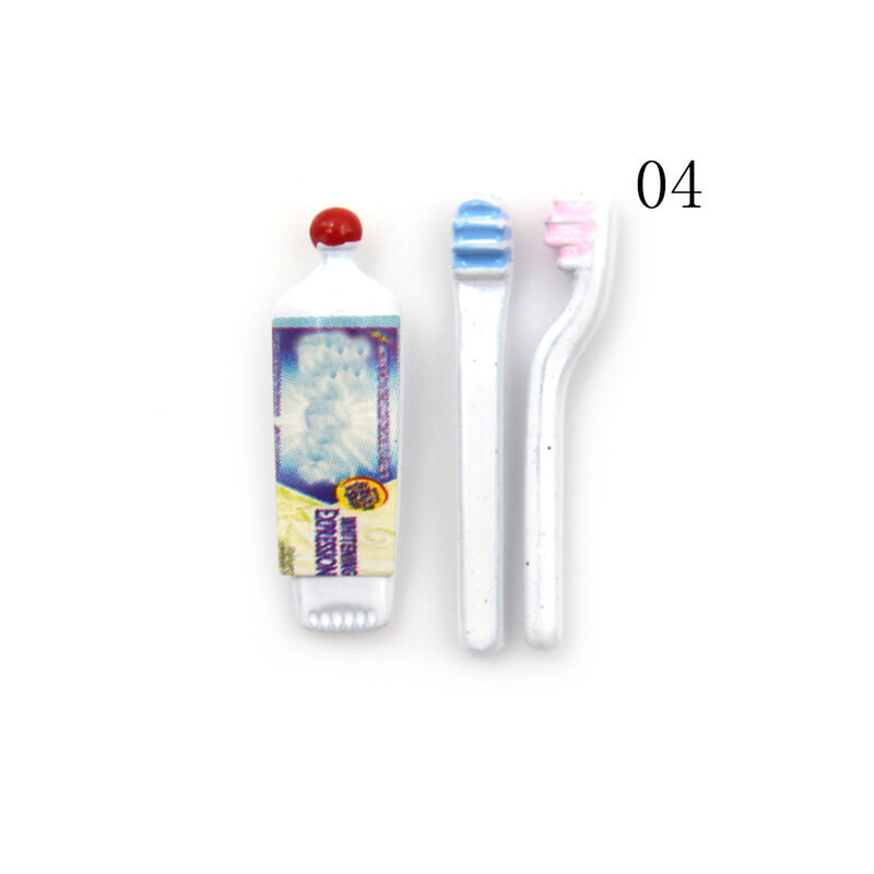 ใหม่ 1 ชุด 1:12 Dollhouse Miniature MINI ยาสีฟันแปรงสีฟันเฟอร์นิเจอร์ห้องครัวสะสมของขวัญ Miniature ของเล่น