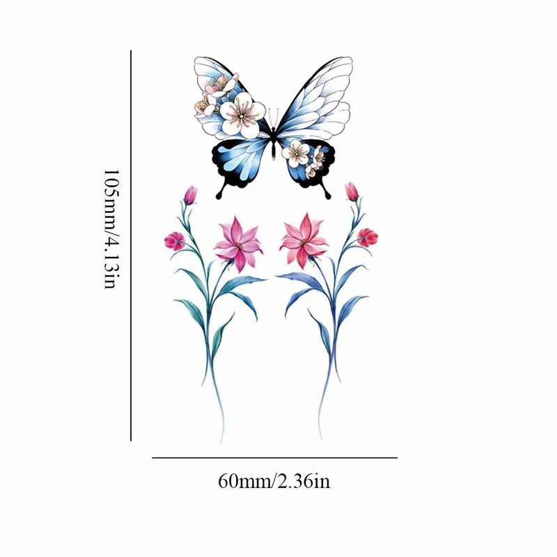 Tatuagem impermeável adesivos, Rose Butterfly Art Pattern, corpo alternativo adesivos, tatuagens falsas laváveis, efeito temporário, moda