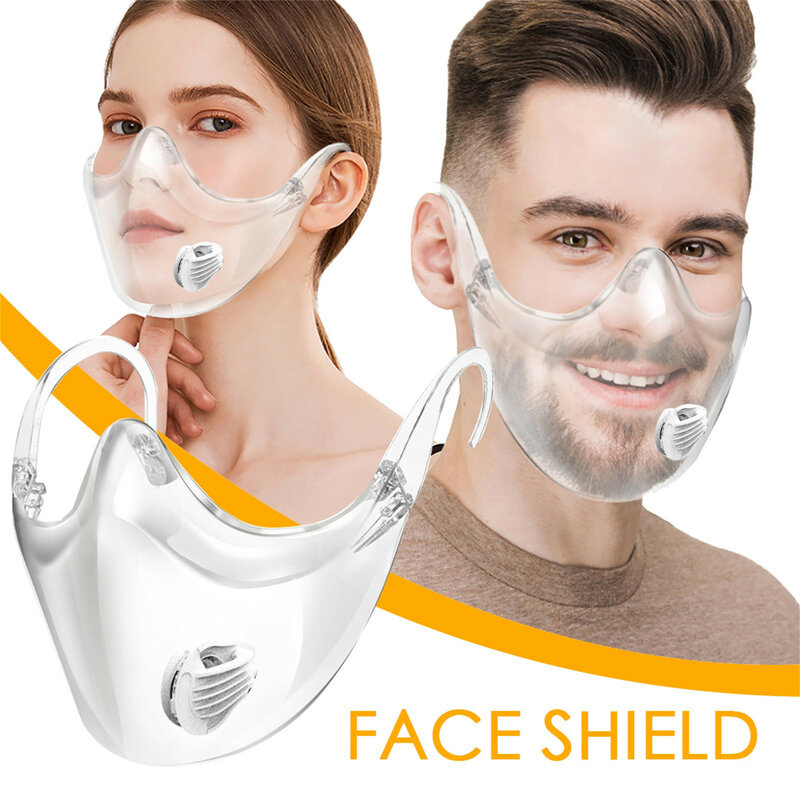 قناع الوجه الواقي من الفم قابل للغسل قناع الوجه المتين البلاستيك القابل لإعادة الاستخدام قناع الوجه الشفاف درع الأقنعة الشفافة