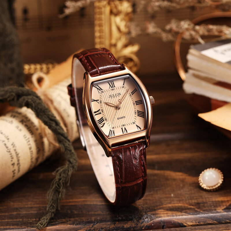 Retro Classic kobiet zegarka mężczyzna zegarek zegar MIYOTA mechanizm kwarcowy para moda godzin prawdziwe skórzane prosta dziewczyna miłośników prezent Julius Box