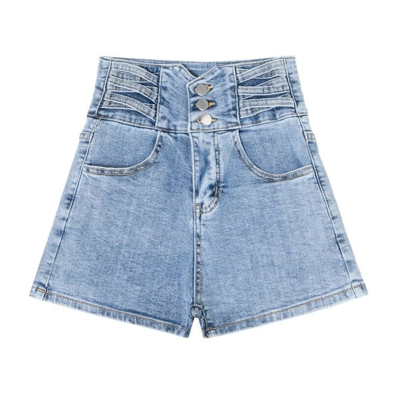 Shorts jeans coreanos de três botões, cintura super alta para mulheres, calças largas e soltas, novo estilo, verão 2023