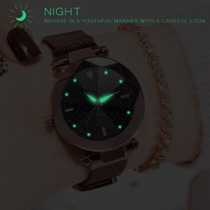 Relojes de cuarzo de lujo para mujer, pulsera luminosa con hebilla magnética, de acero inoxidable, nueva marca