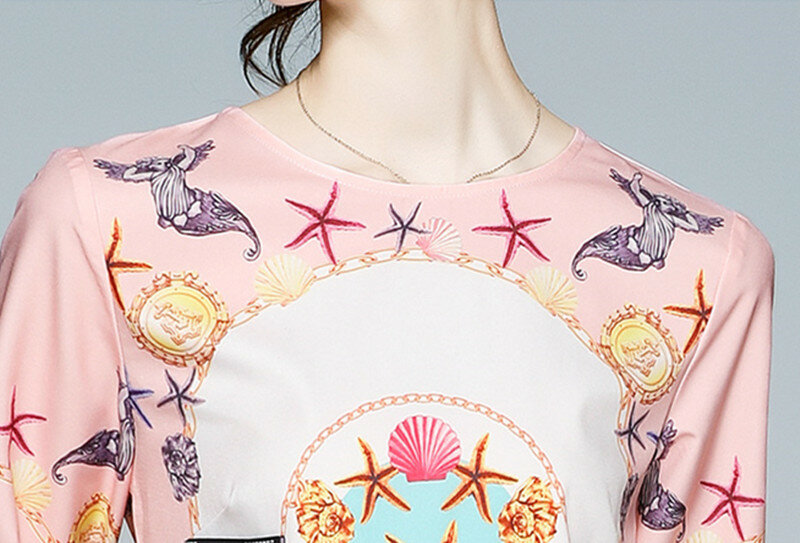 2021 Autumn Fashion Women Trousers Suits Starfish Print Long Sleeve Casual T-Shirt + Pencil Pants Ladies 2 Pieces Set