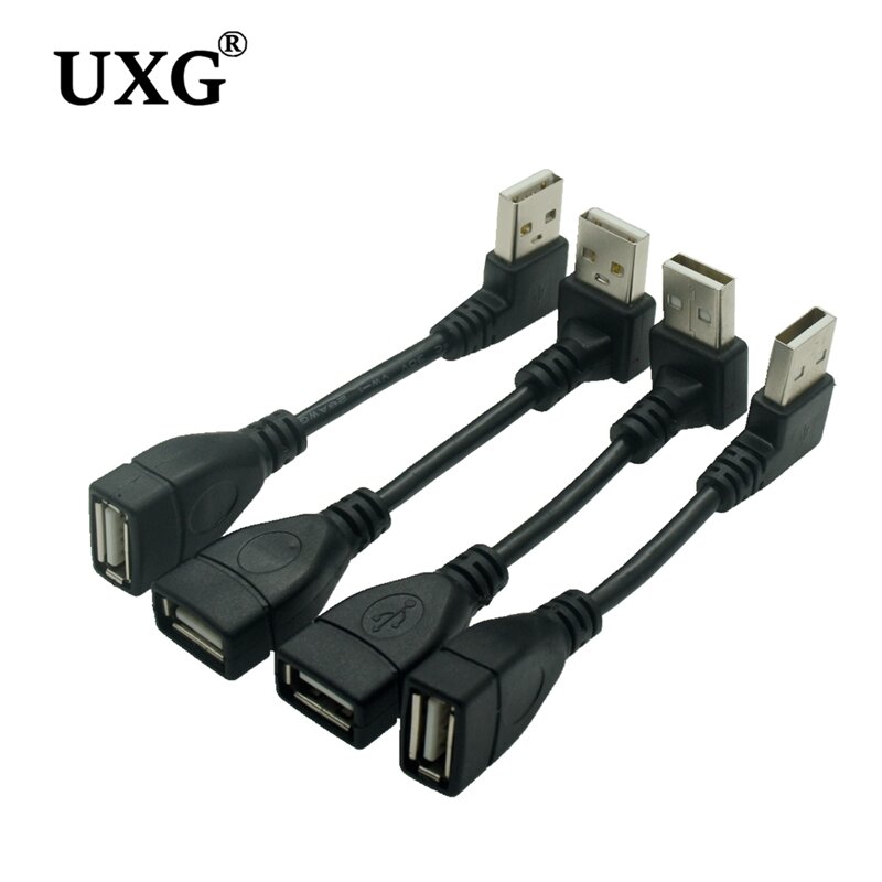USB 2.0 A 수-암 90 각도 연장 어댑터 케이블, USB2.0 수-암, 오른쪽, 왼쪽, 아래, 위, 검정색 케이블 코드, 10cm, 20cm