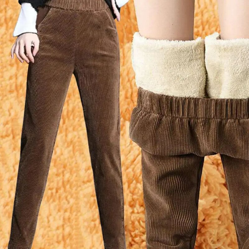 Плотные повседневные женские брюки, однотонные теплые шаровары с высокой талией, с плюшевой подкладкой и карманами, с поясом на резинке, уличная одежда