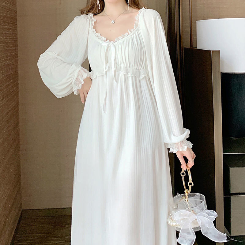 Fdfklak camisas de noite de algodão para as mulheres nova manga longa vestido de noite tamanho grande solto branco nightwear ladie