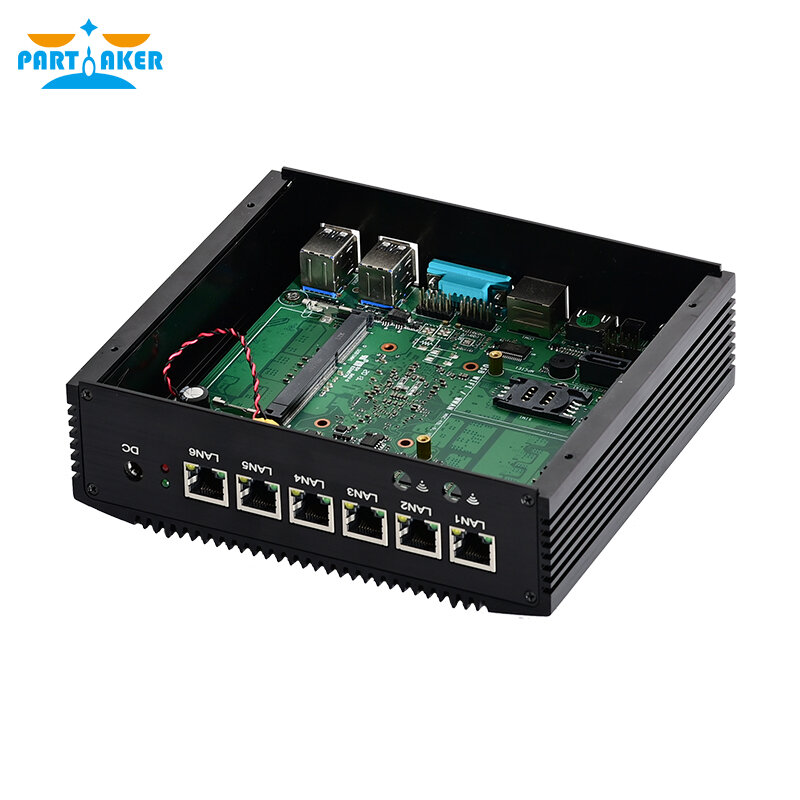 Partaker-Mini PC sans ventilateur, Intel Core i5 8260U 6 LAN I210 Gigabit Ethernet 4 x USB 3.0 HD RS232 COM, routeur pare-feu, trône, fouet