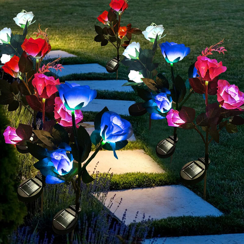 Luces solares LED impermeables para exteriores, Lámpara decorativa de girasol/lirio/rosa para jardín, camino de patio con energía Solar