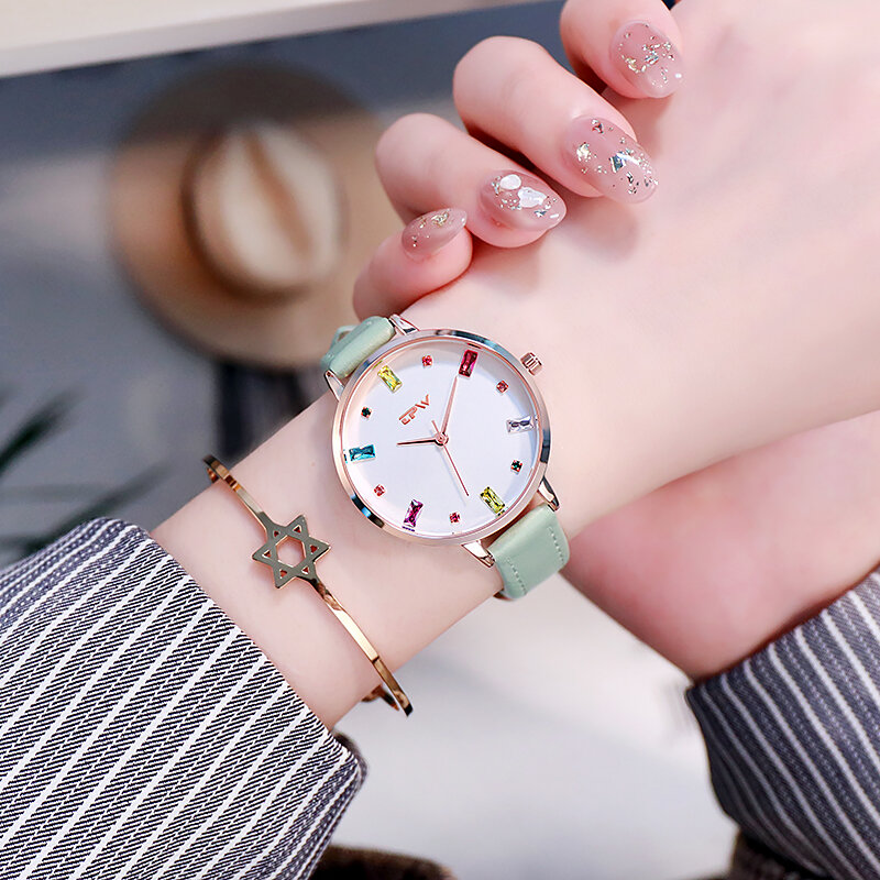 Orologi da polso da donna con pietre preziose cinturino in vera pelle orologio da lavoro di lusso leggero ed elegante moderno