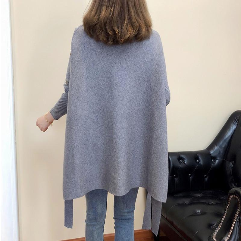 Camisa de murciélago para mujer, suéter grueso, chaqueta de Cuello medio alto, capa suelta, otoño e invierno, 2023