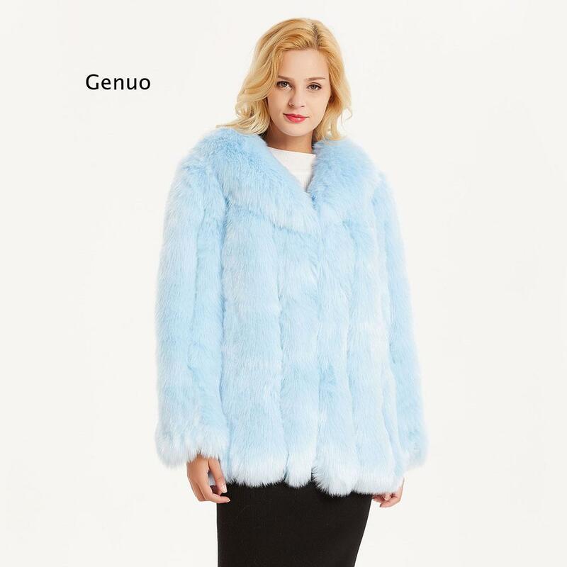 Manteau de luxe en fausse fourrure de renard pour femme, col rabattu, veste en fausse fourrure, optique, vêtements chauds pour femme, hiver 2021