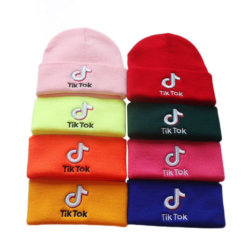 Unisex czapki jesienno-zimowa jednokolorowa ciepła czapka dla dorosłych czapka dla dzieci TIK-TOK Hip-Hop dziergana czapka wełniana czapka zimowa haftowana dzianina