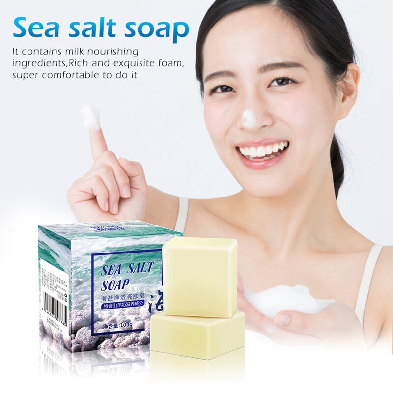 Sea Salt Soap Whitening สบู่ธรรมชาตินมเกลือทะเลสบู่ลบสิวรูขุมขนสิว Face Care Foaming สุทธิ