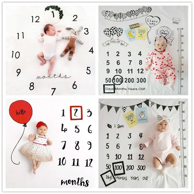 Baby Monthly Growth Number Milestone Blanket photography props Background Cloth 100*100cm