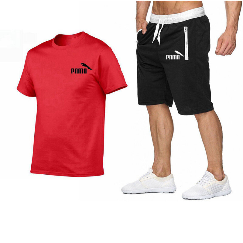 2020 verão novo algodão de manga curta treino masculino casual esportes terno roupas tshirt + shorts imprimir marca define