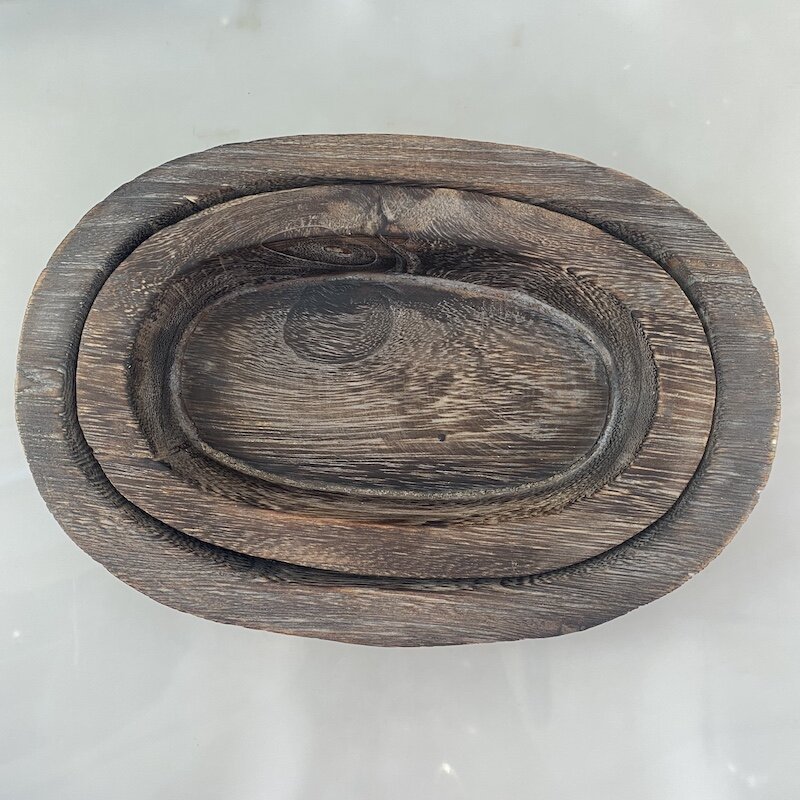 Dunxdeco bandeja de madeira para casa e escritório, suporte para chave e pão frutas, recipiente vintage, decoração de mesa, chão fotográfico