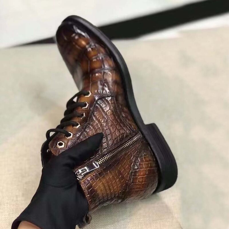 Yingshang nova chegada botas masculinas botas masculinas de couro de crocodilo cor da escova de crocodilo sapatos cor esfregando sapatos formais