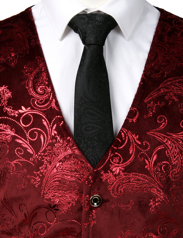 Mężczyzna czerwony wzór paisley brązujący kamizelka pojedyncze łuszcz V-Neck garnitur weselny kamizelki mężczyźni Gothic arystokrata steampunkowe wiktoriańskie kamizelka Homme