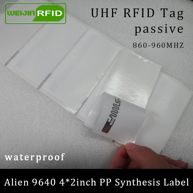 Adesivo de etiqueta rfid uhf 9640, etiqueta sintética pp 915mhz 900mhz higgs3 epcc1g2 6c adesivo inteligente, etiqueta de etiqueta passiva rfid