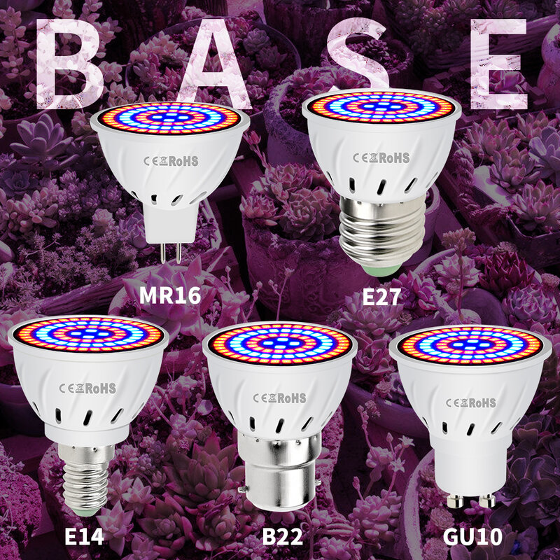 Wenni-フルスペクトル植物成長ランプ,e27,e14,gu10,水耕栽培用led電球,mr16,48,60,80,12個