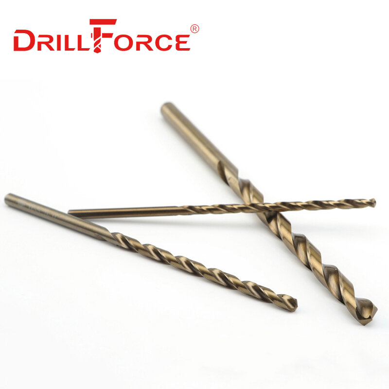 Drillforce Tools 5PCS 1.0mm-13mm HSSCO 5% Cobalt M35 Long Twist Drill Bits For Stainless Steel Alloy Steel & Cast Iron