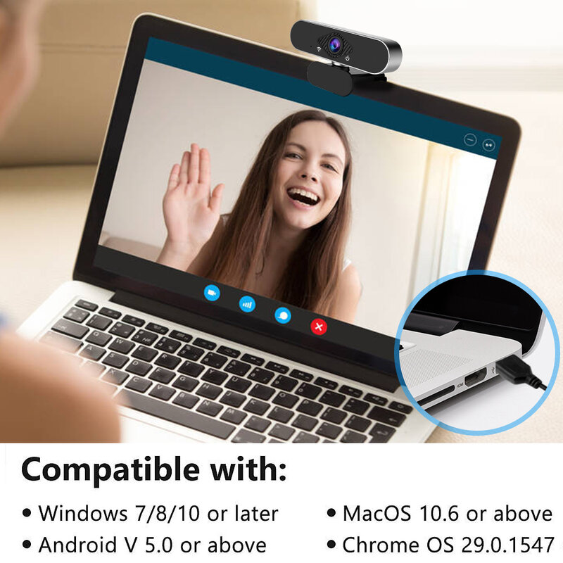 미니 웹캠 1080P HD USB 웹 카메라 마이크 With110-Degree 뷰 노트북 웹 카메라 온라인 교육 회의