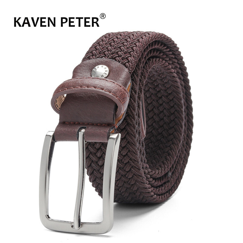 Elastic Belt For Men And For Women Waist Belt Canvas Stretch Braided Woven Leather Belt 1-3/8" Wide Dark Brown Extend 160 CM