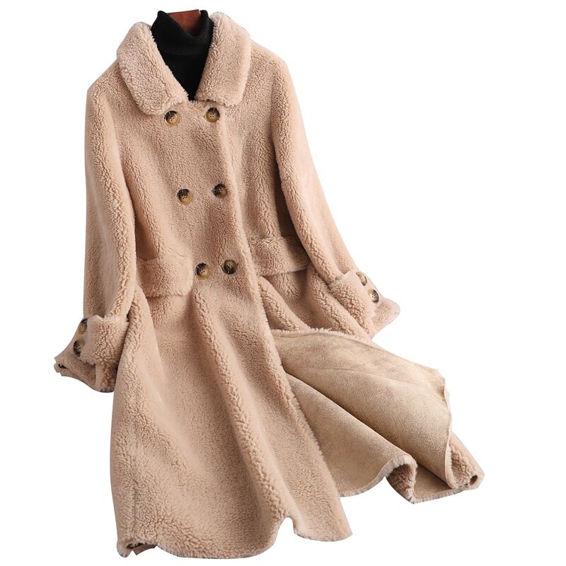 리얼 울 모피 코트 자켓 가을 겨울 여성 모피 트렌치 아우터 코트 오버 코트 vf7070
