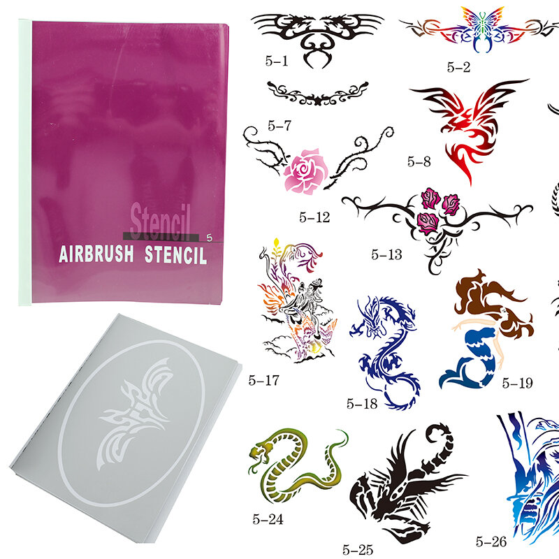 OPHIR 30 wzorów wielokrotnego użytku zestaw broszur Airbrush tymczasowy tatuaż wzornik tatuaże do ciała wzory szablon STE5