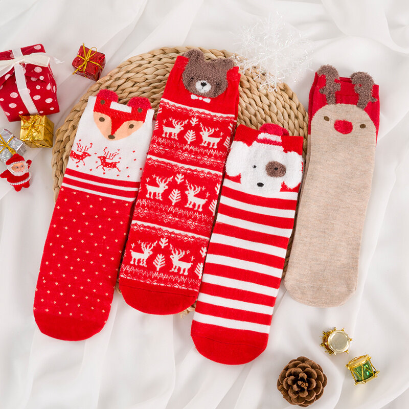Chaussettes de noël pour homme et femme, motif cerf, imprimé flocon de neige, arbre de noël, chaud et épais, cadeau