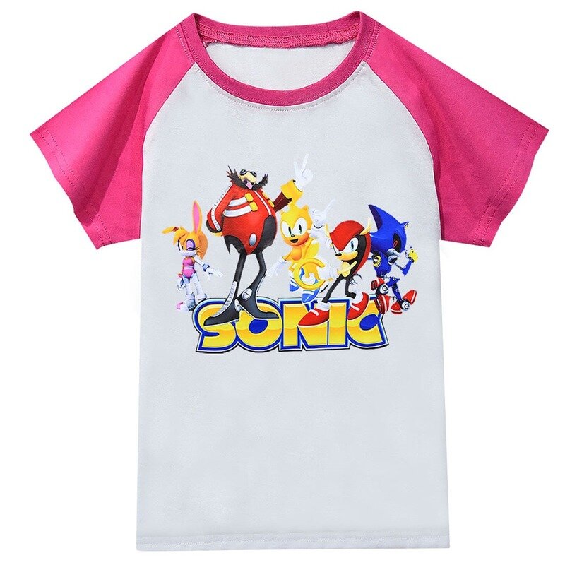 2020 summer new  Sonic The Hedgehogcartoon printing boy girl hit color sports casual refreshing cotton 2-16Y T-shirt top