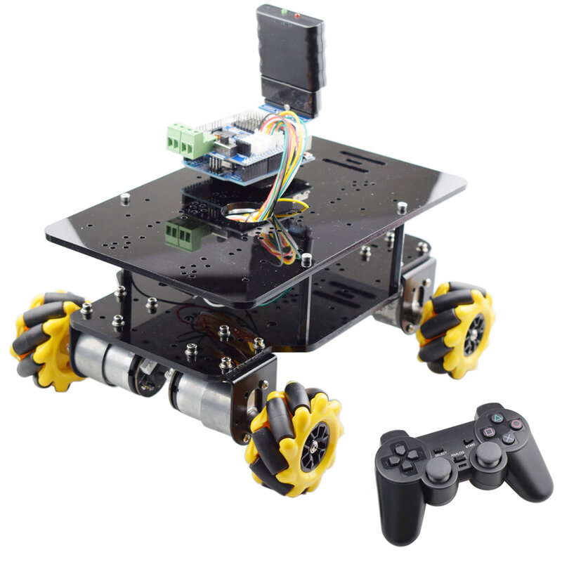 Doppio telaio 5KG carico Mecanum Wheel Robot Car Chassis Kit con motore cc 4 pezzi con Encoder di velocità per Arduino Raspberry Pi fai da te