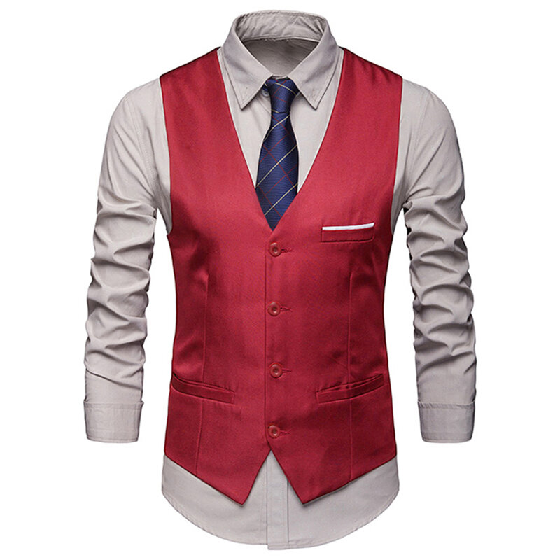 Mężczyźni formalnym garnitur kamizelka bez rękawów Slim Gentleman wesele odzież biznesowa topy jednolity kolor kamizelka Homme