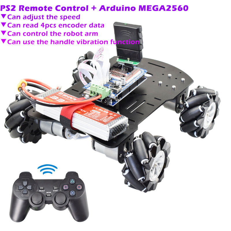 PS2 RC Smart Mecanum колесный робот автомобиль всенаправленный комплект для Arduino Mega2560 с 12 В кодировщик двигателя DIY проект ствол игрушка
