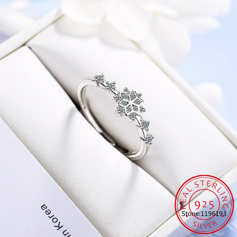 Anelli di fiocco di neve squisiti di zirconi per le donne anello di festa nuziale di incontri in argento Sterling 925 originale di alta qualità