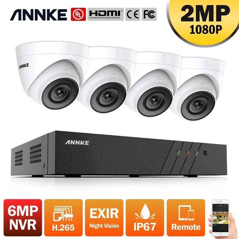 ANNKE 8CH FHD 2MP POE Network Video Security System 6MP H.265 NVR With 4X 2MP 30m EXIR Night Vision Weatherproof WIFI IP Cameras