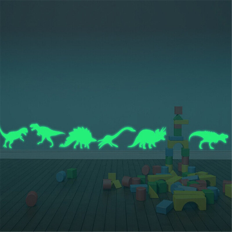 Novo 9 unidades/pacote bebê crianças dinossauro brilho no escuro adesivos de parede luminosa decoração para casa decalque quarto fluorescente adesivos