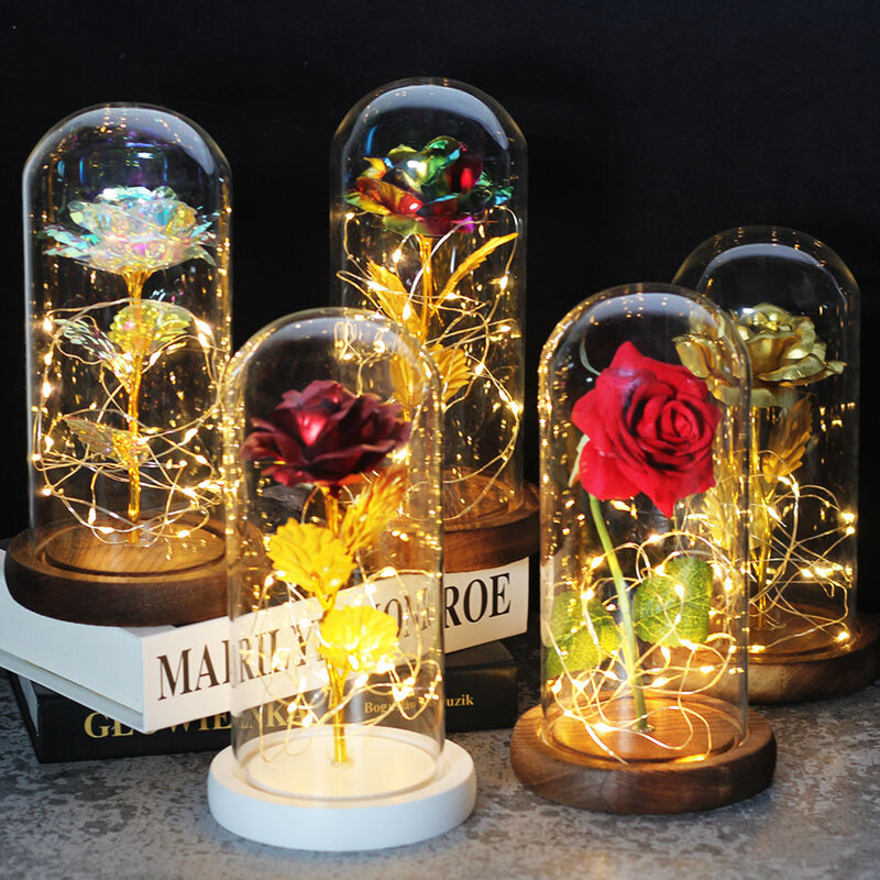 Enchanted Rose กับไฟ LED แก้วโดม Beauty และ Beast Rose สำหรับวันวาเลนไทน์วันขอบคุณพระเจ้าแม่วันสาว