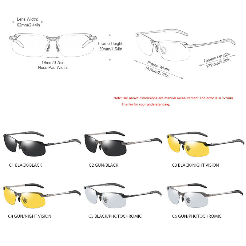 FUQIAN Photochromic Sunglasses Men Women Vintage Metal Polarized Sun Glasses For Male Night Vision Driving Sunglass