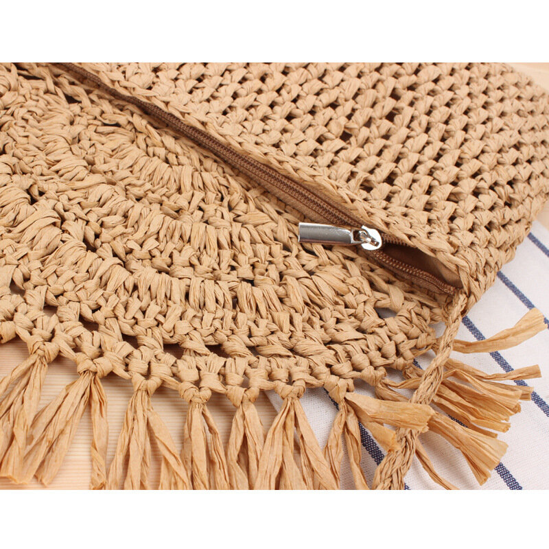 Bolsa artesanal tecida com borla de crochê, 30x23cm, casual, cruzada, tecido, férias, tendência, praia feminina, a7137