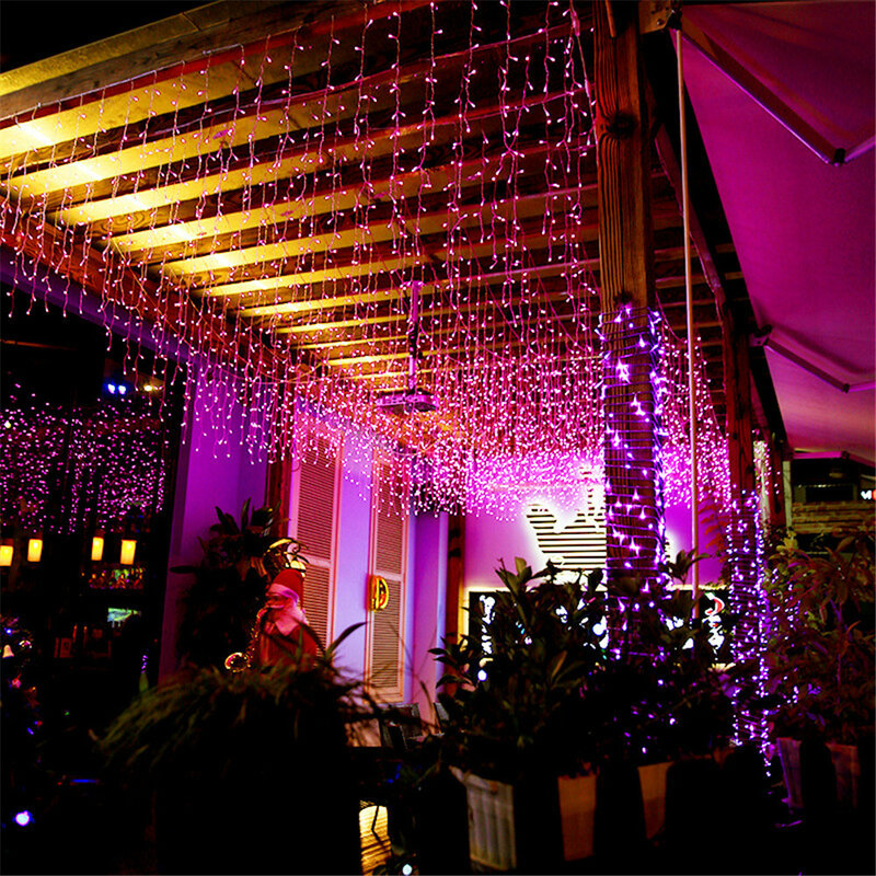 Natal Cachoeira Luzes LED, Cortina String Lights, Decoração ao ar livre, Droop 0.4-0.6m, Festa Jardim, Eaves Decoração, 5m