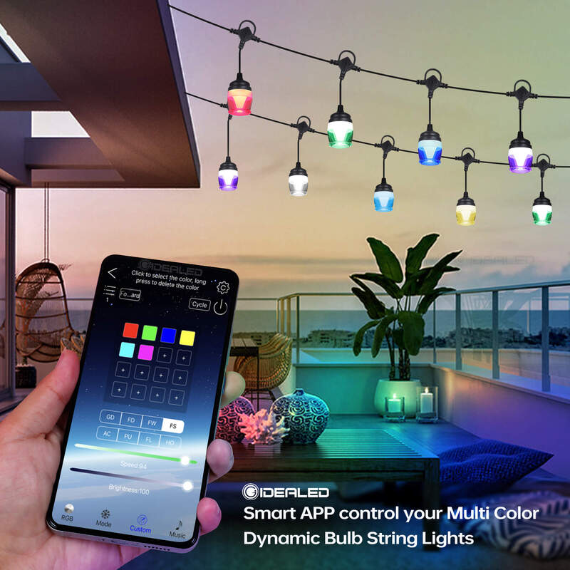 Na świeżym powietrzu łańcuch lampek ledowych RGB światła 12 żarówki Bluetooth pilot aplikacji sterowania oświetlenie nastrojowe IP65 11.6M na boże narodzenie dekoracje