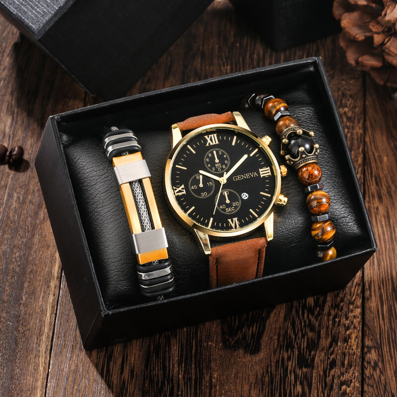 Reloj de pulsera de acero inoxidable para Hombre, pulsera de cuarzo, informal, negocios, caja de regalo